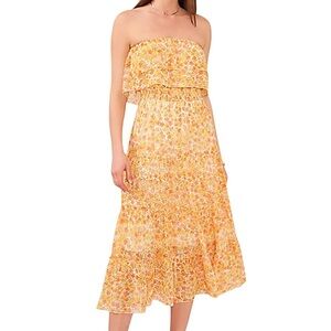 Revolve Yellow Floral Maxi Ruffle Dress Strapless